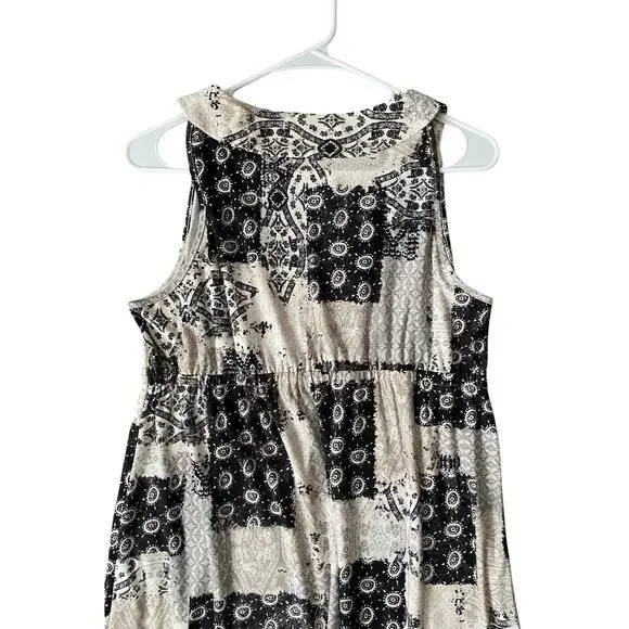 Style & Co Patchwork Paisley Maxi Dress Large Black Tan Stretch Boho - Picture 5 of 10